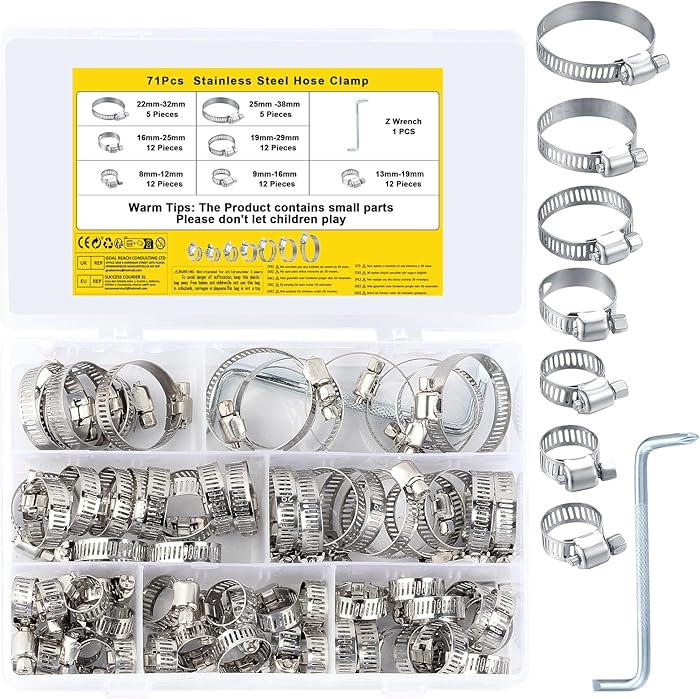 71 Pieces Colliers de Serrage Ajustables 8-38mm Acier Inoxydable