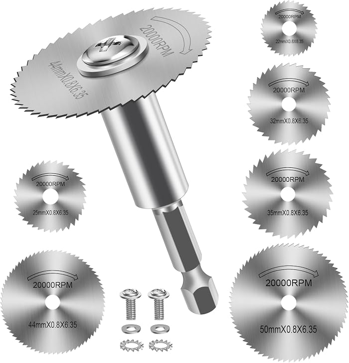7 Pièces Disques de Coupe pour Perceuse, HSS Lames de Perceuse à Disque avec (60mm) tige Hexagonale 1/4