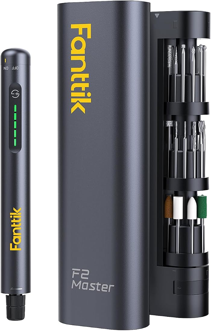 Fanttik F2 Master Outil Rotatif Multifonction Sans Fil 4V, Moteur NeoPulse, 5-Vitesses 25000tr/min Max, Mini Perceuse Sans Fil Avec 35 pcs pour Graver, Polir, Ponçage, Perçage et Bricolage（Noir）