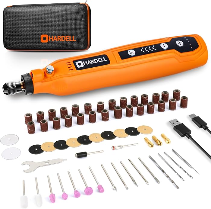 HARDELL outil rotatif multifonction sans fil 3.7V, mini perceuse 5 vitesses avec 69 accessoires – Perceuse/graveur LED pour bricolage, modélisme, bijoux, résine