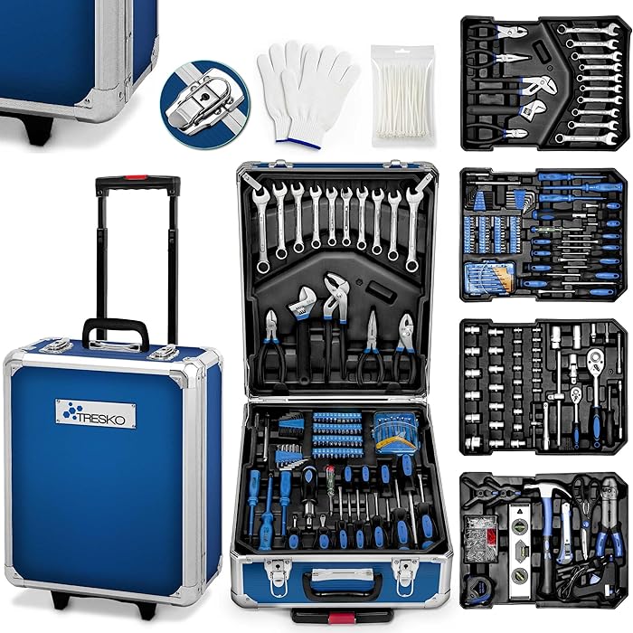 TRESKO 1400 Piece Chrome Vanadium Tool Box with Aluminium Case and Telescopic Handle (Blue)
