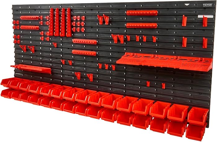 VEVOR Plastic Storage Tray Shelf, 30 Stackable Storage Boxes Workshop Garage with Wall Panels