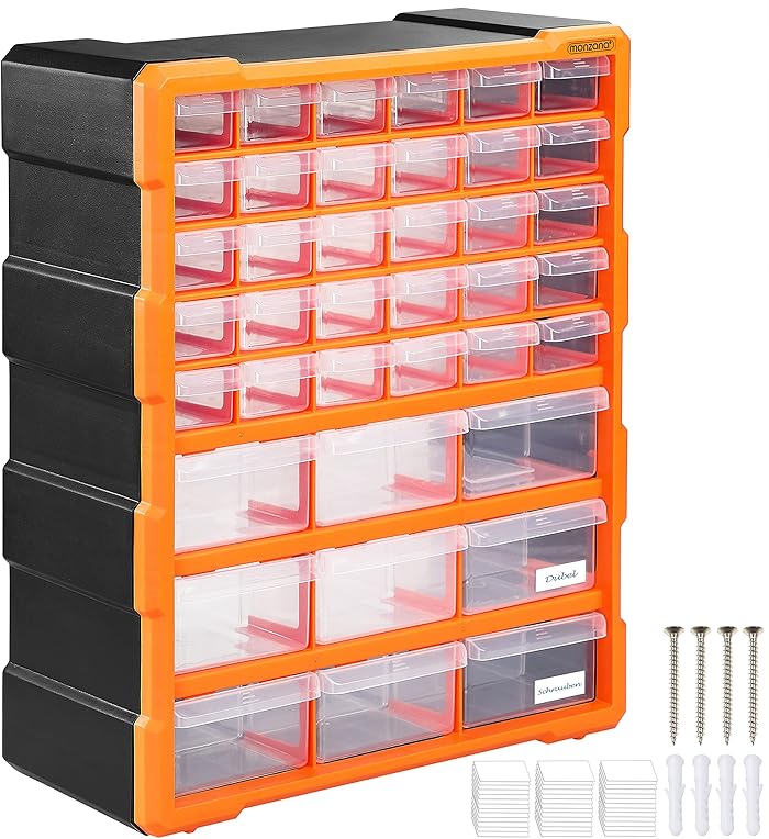 Organiseur 39 tiroirs Bo&icirc;te de rangement extensible avec &eacute;tiquettes Casier &agrave; vis outils petites pi&egrave;ces Maison atelier
