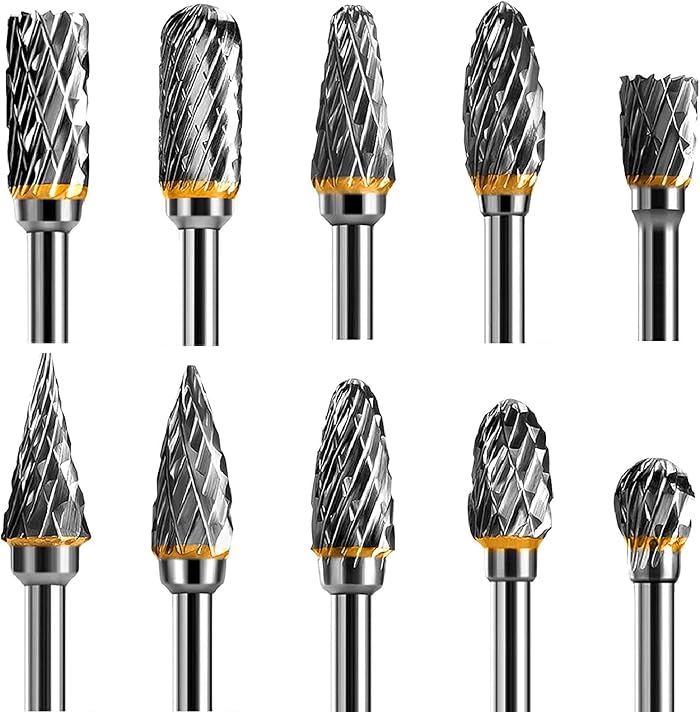 shengbenhao Jeu de Fraises Rotatives Acier Carbure de Tungstène | Double Tranchant pour Outil rotatif, 10 pcs Tige 1/8” pour Bricolage, Sculpture sur bois, Polissage métaux, Gravure, Perçage