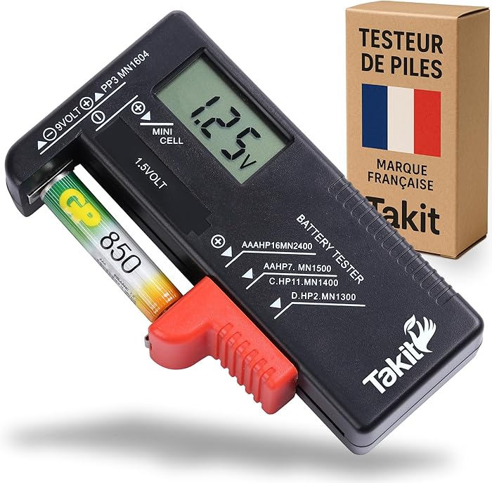 Takit Digital Battery Tester AA, AAA, C, D, PP3, 9V, 1.5V et piles bouton