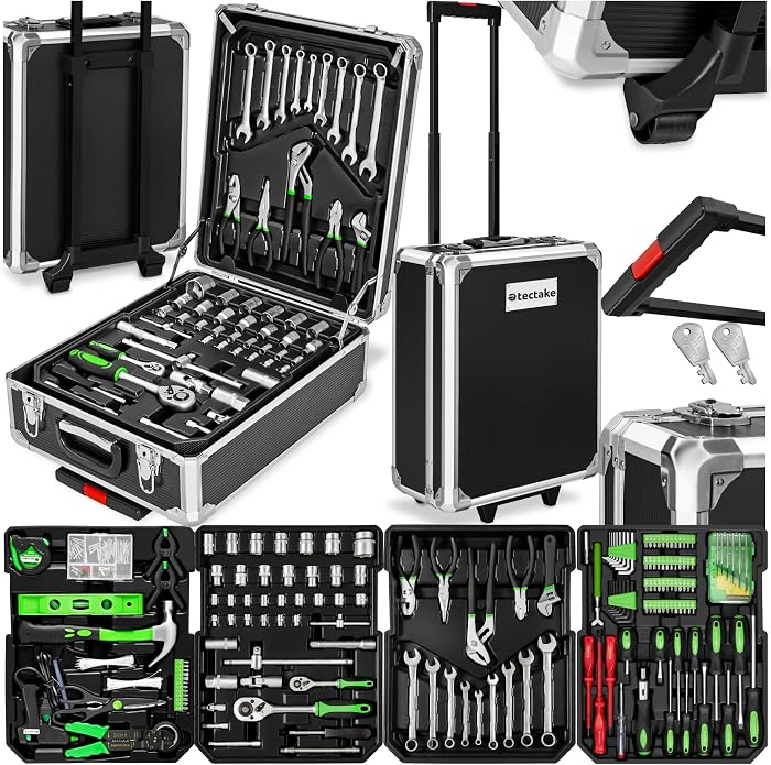 tectake Tool Box on Wheels, Complete Workshop Trolley with Tools 1200 Pieces